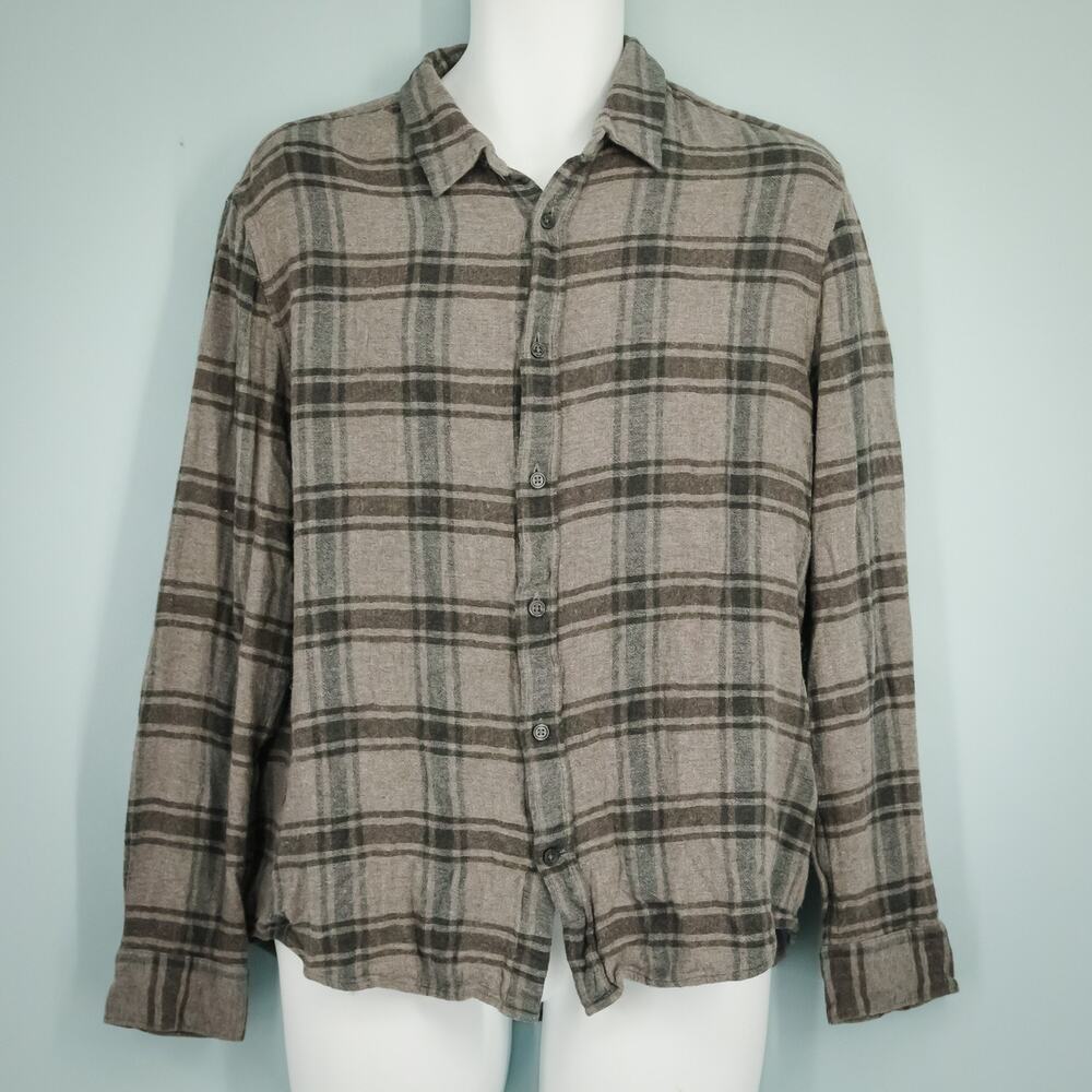Vince Size Large L Gray Brown Double Face Plaid Button Front Viscose Wool Men's - Picture 2 of 8